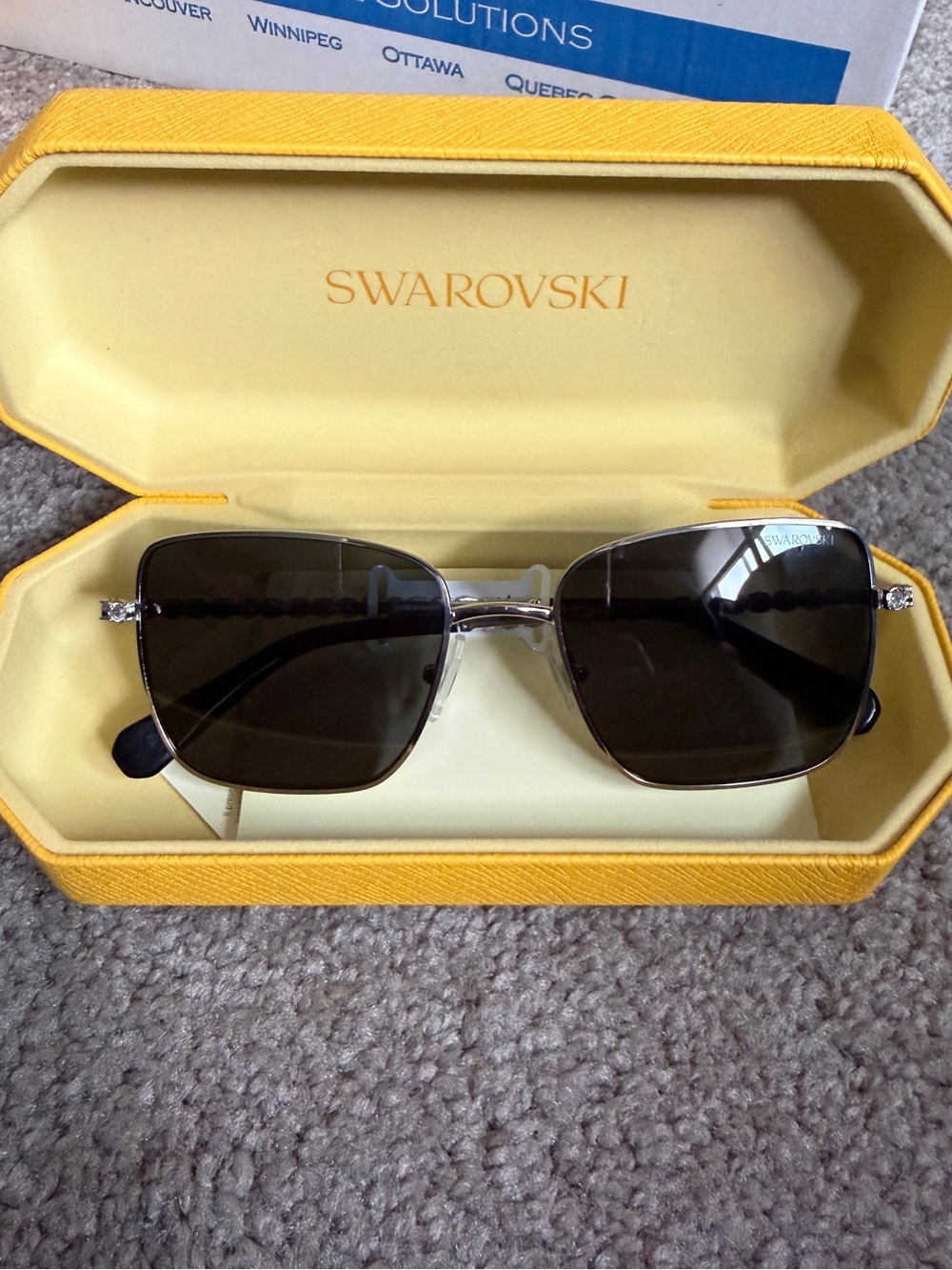 NWT Swarovski Crystal Square Sunglasses SK 7015 Silver Grey Gradient
